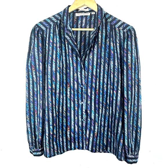 DIANE VON FURSTENBERG vintage retro colorful button up blouse stripes classic - Picture 1 of 7